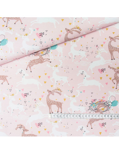 Tissu coton premium - Cerf fond rose
