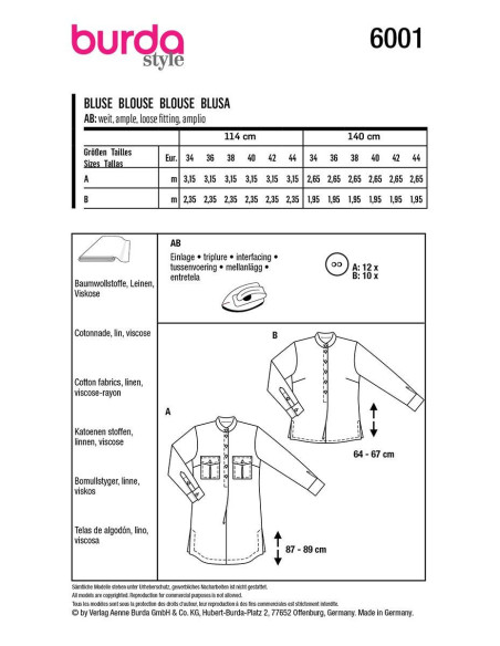 Patron de blouse - Burda 6001