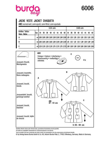 Patron de veste - Burda 6006