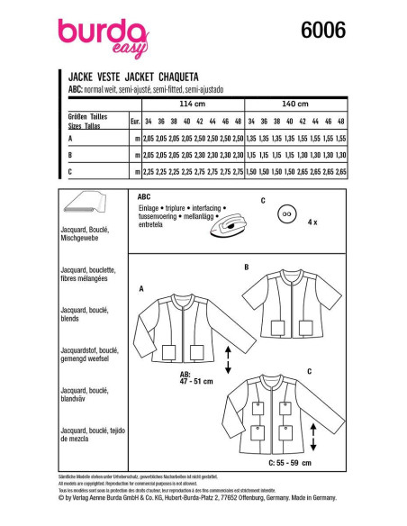 Patron de veste - Burda 6006