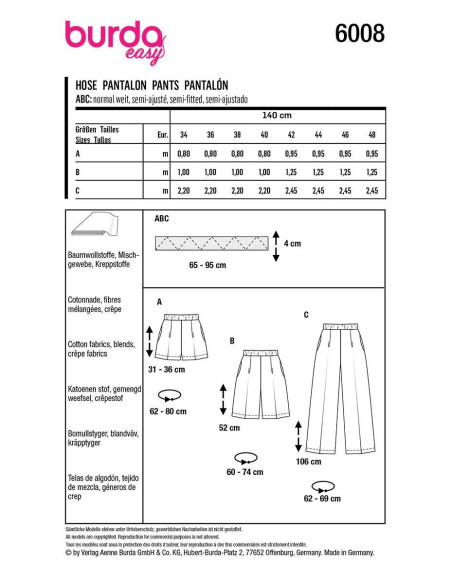 Patron de pantalon - Burda 6008