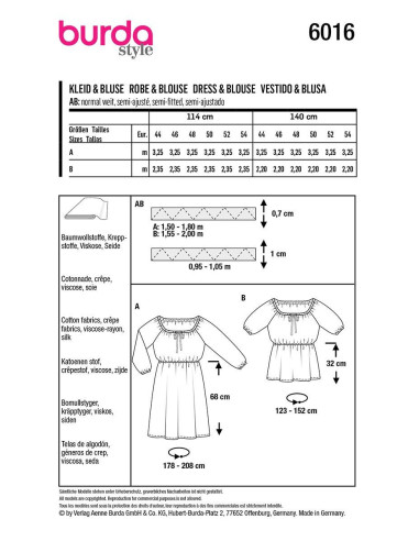 Patron de robe et blouse - Burda 6016