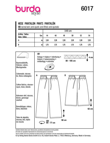 Patron de pantalon - Burda 6017