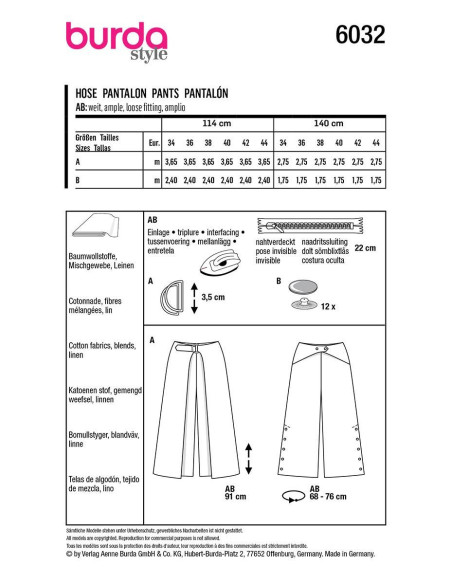 Patron de pantalon - Burda 6032