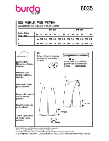 Patron de pantalon - Burda 6035