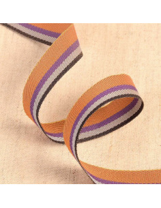Ruban sergé rayé - Orange et violet
