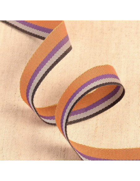 Ruban sergé rayé - Orange et violet