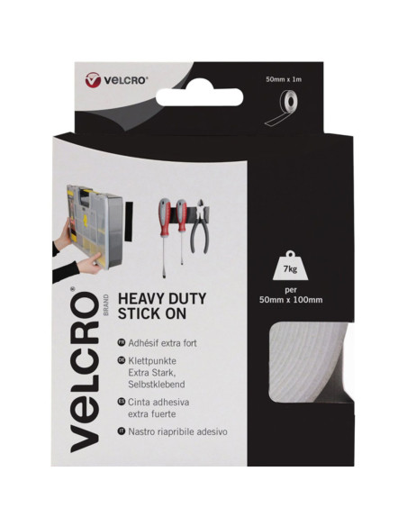 VELCRO® Brand Ruban auto agrippant adhésif fixation extrême 50mm x 1M blanc