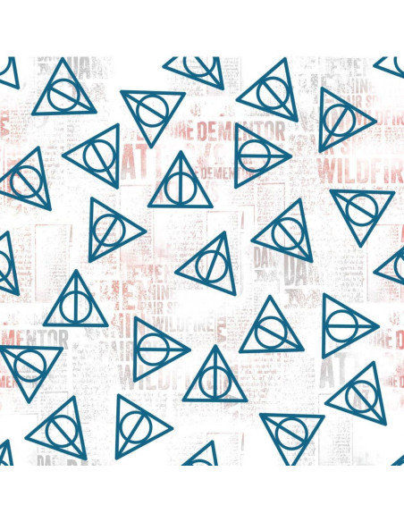 Tissu coton - Harry Potter les reliques de la mort blanc et bleu