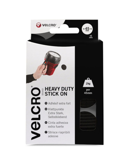 VELCRO® Brand Pastilles auto agrippantes adhésives fixation extrême 45mm x 6 Noir