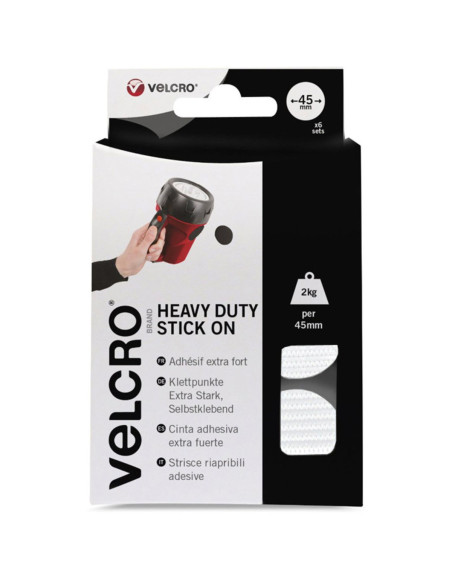 VELCRO® Brand Pastilles auto agrippantes adhésives fixation extrême 45mm x 6 Blanc