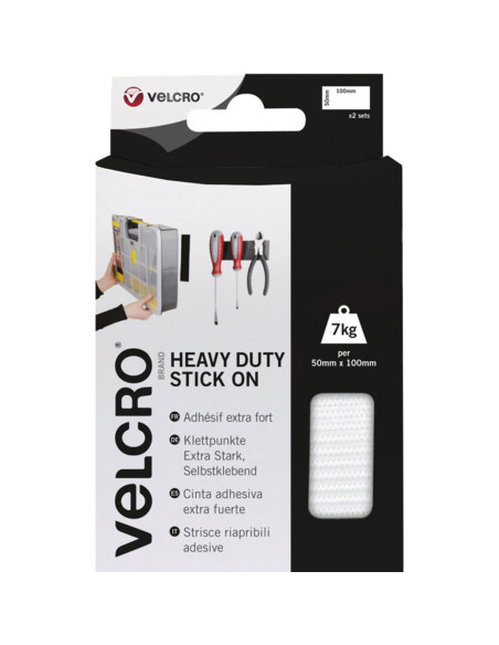VELCRO® Brand Bandelettes auto agrippantes adhésives fixation extrême 50mm x 100mm x 2 Blanc