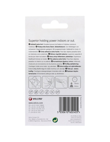 VELCRO® Brand Bandelettes auto agrippantes adhésives fixation extrême 50mm x 100mm x 2 Blanc