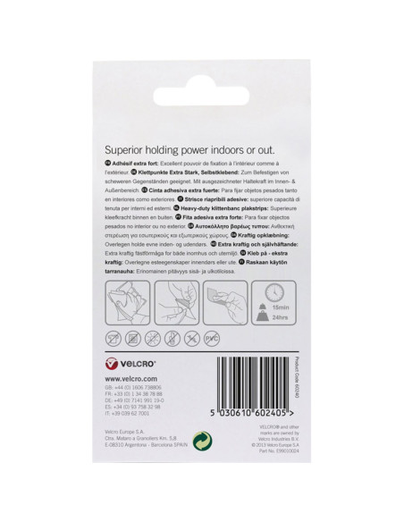 VELCRO® Brand Bandelettes auto agrippantes adhésives fixation extrême 50mm x 100mm x 2 Blanc