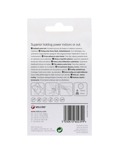 VELCRO® Brand Bandelettes auto agrippantes adhésives fixation extrême 50mm x 100mm x 2 Noir