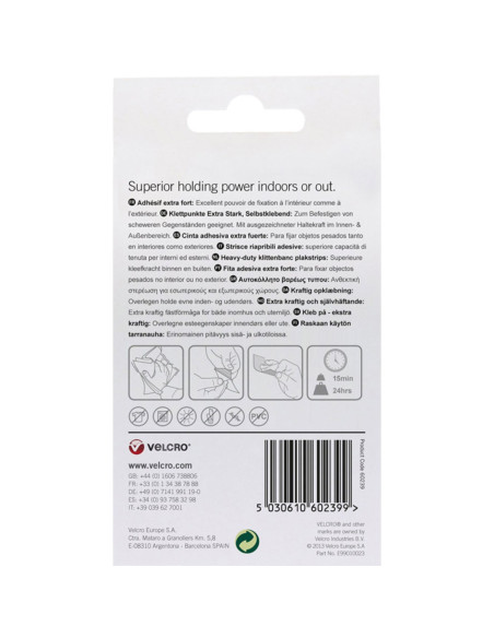 VELCRO® Brand Bandelettes auto agrippantes adhésives fixation extrême 50mm x 100mm x 2 Noir