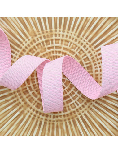 Sangle polyester lurex aspect coton - Rose layette et argent