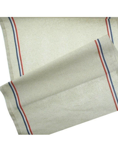 Tissu torchon coton et lin - Bleu et rouge
