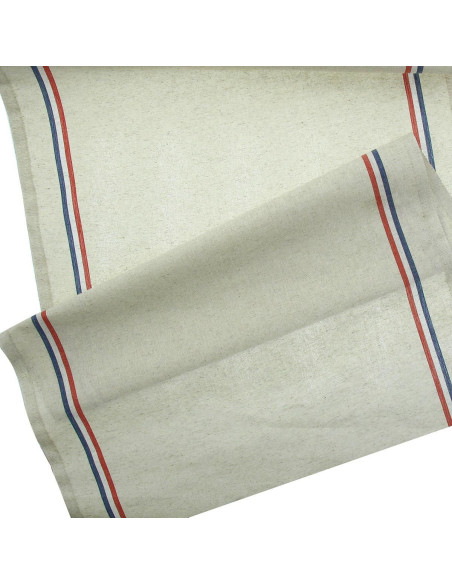 Tissu torchon coton et lin - Bleu et rouge