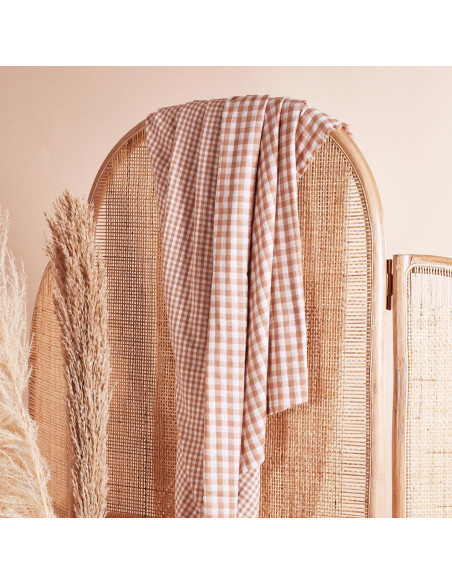 Tissu double gaze vichy Off-White Maple - Atelier Brunette