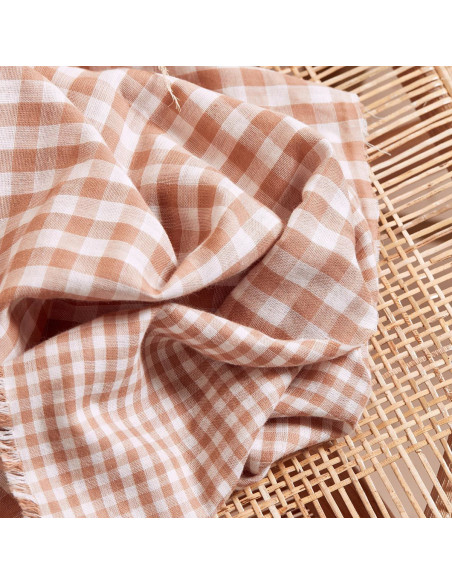 Tissu double gaze vichy Off-White Maple - Atelier Brunette
