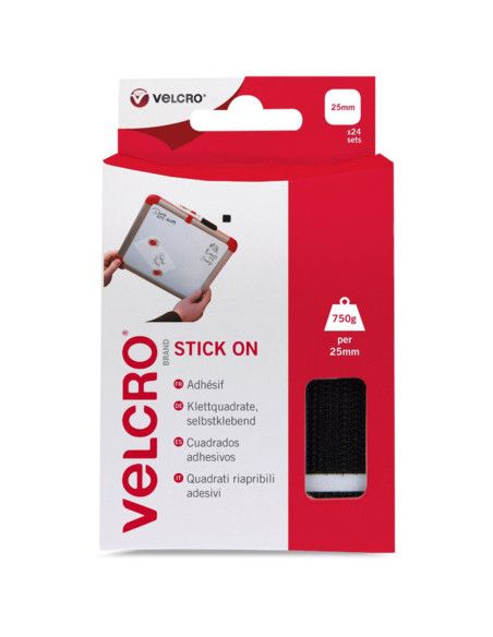 VELCRO® Brand Carrés auto agrippants adhésifs 25mm x 24 noir