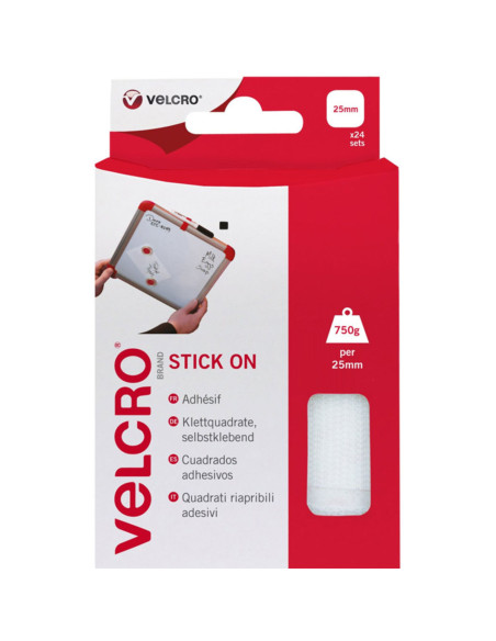 VELCRO® Brand Carrés auto agrippants adhésifs 25mm x 24 blanc