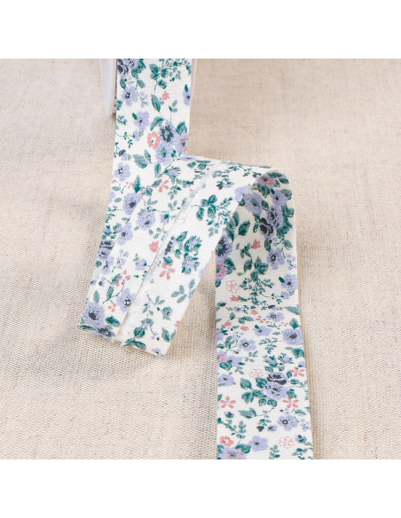 Biais fleurs BIO - Bleu lavande