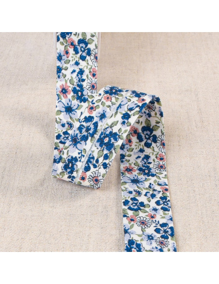 Biais fleurs BIO - Bleu marine