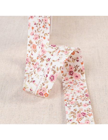 Biais fleurs BIO - Rose clair