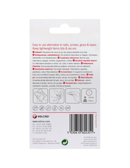 VELCRO® Brand Carrés auto agrippants adhésifs 25mm x 24 blanc