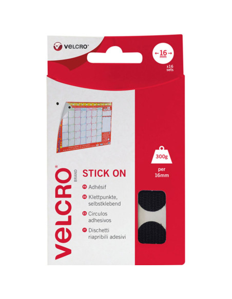 VELCRO® Brand Pastilles auto agrippantes adhésives 16mm x 16 noir