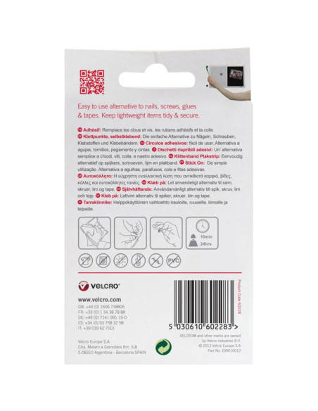 VELCRO® Brand Pastilles auto agrippantes adhésives 16mm x 16 noir