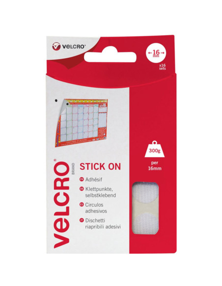 VELCRO® Brand Pastilles auto agrippantes adhésives 16mm x 16 blanc