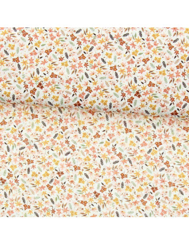 Tissu voile de coton fleuri - Violette corail