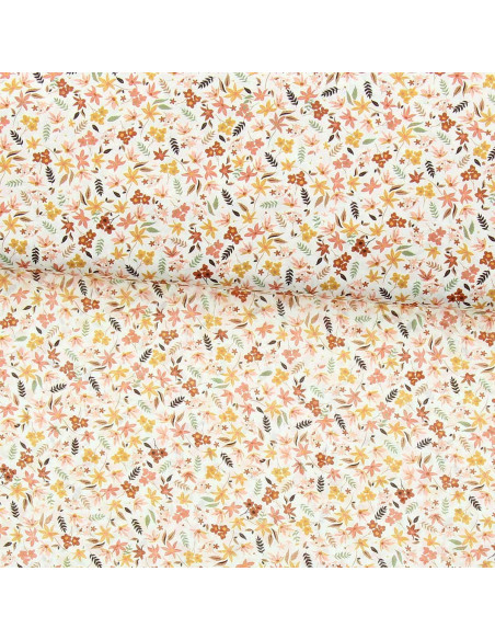 Tissu voile de coton fleuri - Violette corail