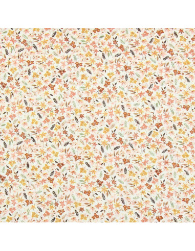 Tissu voile de coton fleuri - Violette corail