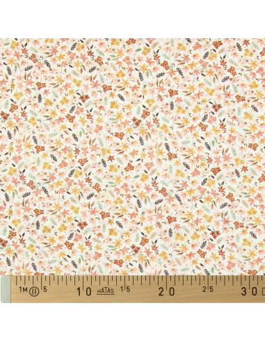 Tissu voile de coton fleuri - Violette corail