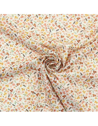 Tissu voile de coton fleuri - Violette corail
