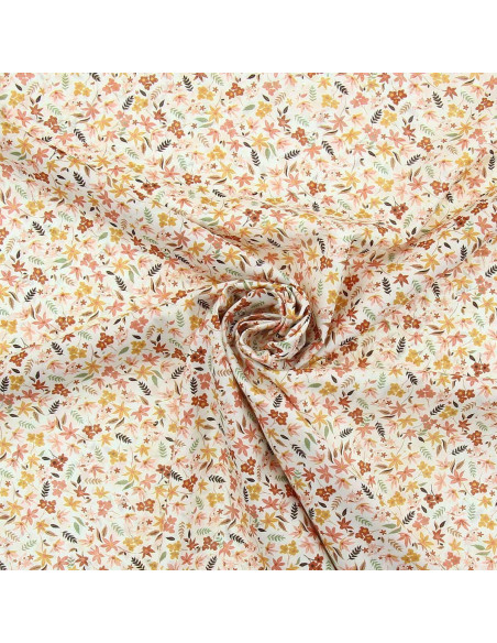 Tissu voile de coton fleuri - Violette corail