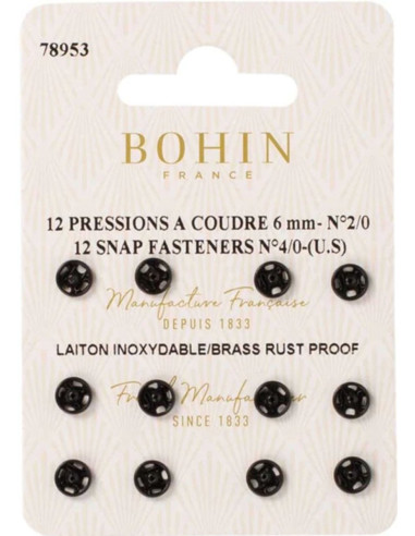 Pressions à coudre 6 mm Bohin - Noir