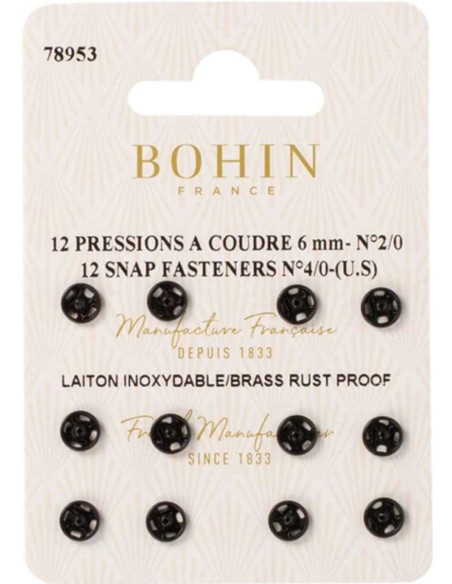 Pressions à coudre 6 mm Bohin - Noir