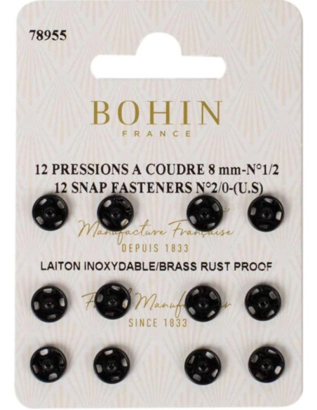 Pressions à coudre 8 mm Bohin - Noir