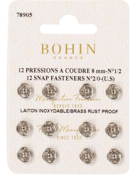 Pressions à coudre 8 mm Bohin - Argent