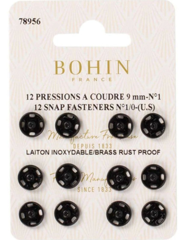 Pressions à coudre 9 mm Bohin - Noir