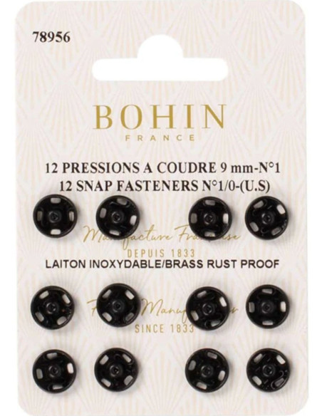 Pressions à coudre 9 mm Bohin - Noir
