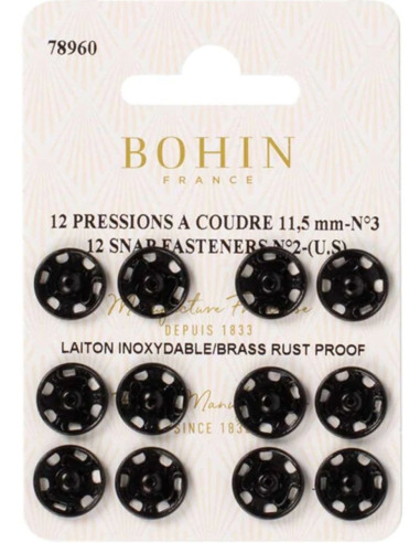 Pressions à coudre 11,5 mm Bohin - Noir