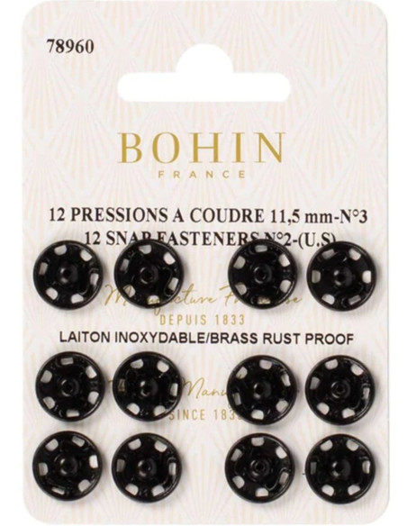 Pressions à coudre 11,5 mm Bohin - Noir