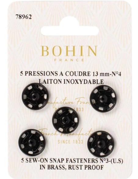 Pressions à coudre 13 mm Bohin - Noir