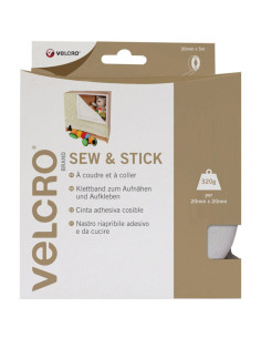 VELCRO® Brand Ruban auto agrippant mixte (adhésif et à coudre) 20mm X 5M blanc